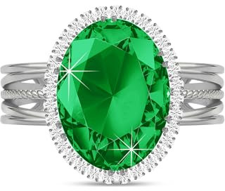 Linawe Smaragd Ring mit Grünem Stein, Moissanite Ringe Silber Ring Verstellbar, Statement Fingerring Damen Modeschmuck Jewelry, Diamant Edelstein Ring Schmuck, Boho Damenring Weißgold