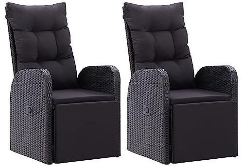 HUAKEHOM 2 STK. Garten Liegestuhl mit Auflagen Gartenstuhl Relaxstuhl Sessel Stuhl Gartensessel mit Kissen Gartenmöbel Hochlehner Schwarz Poly Rattan