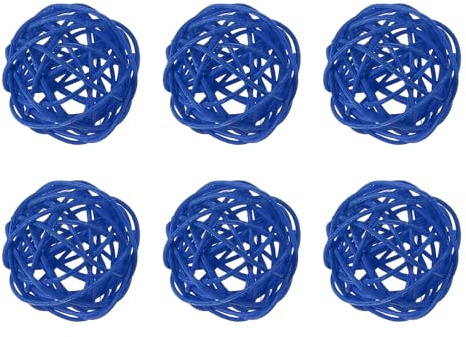 QUARKZMAN Rattan Deko Kugeln 50mm Dekokugel Wicker Rattan Ball Blau 6 Stück | Wellensittich Spielzeug Vogelspielzeug Hochzeitsfeier Mittelstücke Hausdekoration Vasenfüller Tischdekoration Wohnaccessoires