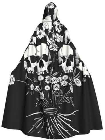 ZORIN Halloween-Umhang mit Kapuze, 150 cm, Blumenstrauß, Totenkopf, ausgefallener Umhang mit Kapuze, Umhang für Halloween, Weihnachten, Kostüm, Sensenmann, Vampir-Party, Teufel, Hexe, Zauberer