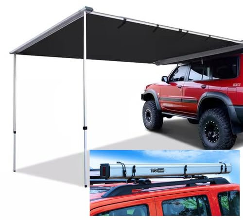 KXJPIZIYB Toldo para Coche con Carcasa de Aleación de Aluminio, Toldo para Vehículo con Lona Lateral, con Lámpara, para Autocaravanas, Camiones, 4x4 y SUV(Silver,200x300cm)