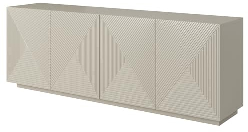 Lomadox Wohnzimmer Sideboard Kommode mit 200 cm Breite in Kaschmir, 4 Türen, gerillte Front, grifflos, Push-to-Open