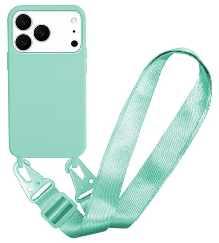 MBSLFY Handyhülle kompatibel mit iPhone 17 Pro Hülle mit Band, Silikon Necklace Handyhülle mit Abnehmbar Kordel Umhängen Stossfest Handy Schutzhülle für iPhone 17 Pro, Minz grün