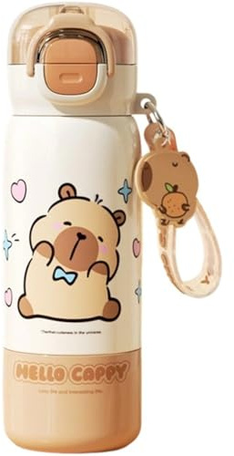 Wudaizhi Sports Water Bottle Cute Capybara Water Bottle Animal Pattern Drinking Cup with Straw Travel Thermo Cup for Outdoor