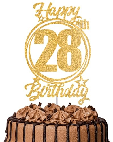 1Pc Happy 28th Birthday Cake Topper – Gold Glitter “Cheers to 28 Years” Decoration | 28 & Fabulous Cake Topper for Women Men | Birthday Party or Anniversary Cake Decor Supplies