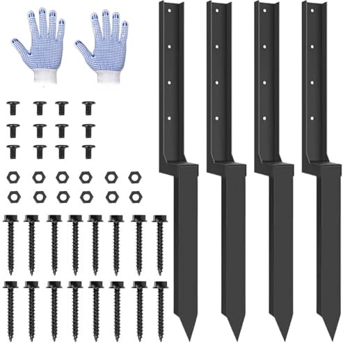 Heavy Duty Thickened Fence Post Repair Kit for Broken Wood Posts – Heavy-Duty Steel Ground Anchor Spike, Repair Stabilizes Leaning Fence(4ps)