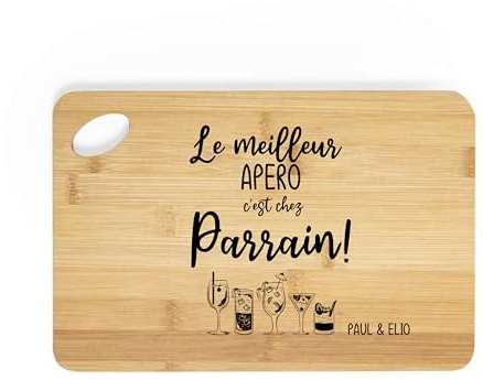 Planche à découper personnalisée en bambou 25x30 cm – Gravure « Le meilleur apéro c’est chez Parrain ! » – Cadeau original pour parrain – Idée cadeau Noël, anniversaire ou baptême