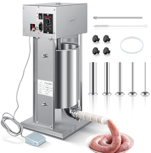 LEEVOT Electric Sausage Stuffer Maker, Vertical Electric Stuffer 11 Adjustable Speed Stainless Steel Commercial Sausage Filler Meat Stuffers with 5 Stuffing Tubes, Home & Commercial (26Lb/12L)
