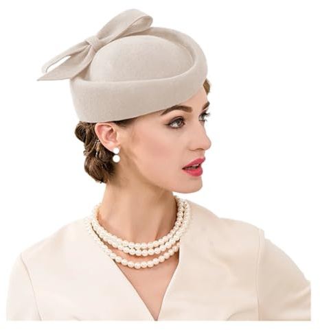 TRRYUIP Pamelas De Boda Tocados de Iglesia for Mujer, Sombreros Vintage Tipo Pastillero for Bodas, Fiestas té, Fedora Fieltro Rojos for Damas(Khaki)