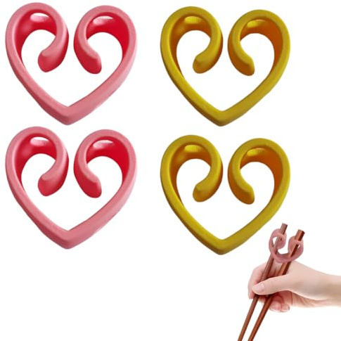 4 piezas de palillos para sushi, palillos reutilizables, ayudantes para aprender a usar los palillos, conector para palillos, para adultos(amarillo, rosa)