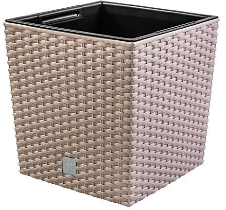 Maceta Rato 10 litros con cubilete para plantar en color mocca 22,3 x 22,3 x 22,8 cm.