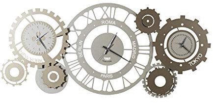 Arti e Mestieri - Fuso meccanico - mechanische Wanduhr mit römischen Ziffern und Zeitzonen, sand- und bronzefarben