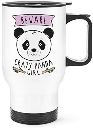 Beware Crazy Panda Girl Travel Mug Cup with Handle