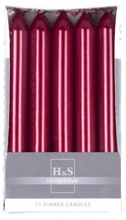 DONAU HOME Set Glatte Lackiert Stabkerzen/Metallic Rot / 10 Stück im Karton / 17 x Ø 2 cm Unparfümiert/Zylindrische/Tafelkerzen zur Dekoration im Wohnzimmer, Bad / 6 Stunden Brenndauer