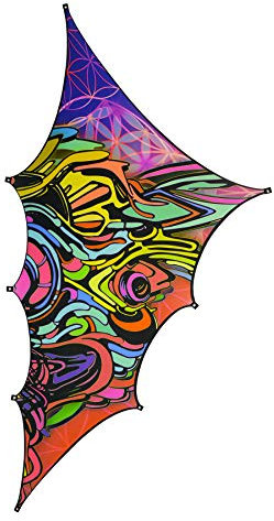 PSYWORK Schwarzlicht Segel Spandex | Goa Flower of Life Right | 5,0 x 2,5m | UV-aktiv | Leuchtend | Wandtuch Wandbehang Stoff Neon Deko Party Tuch Tapestry Poster PSY