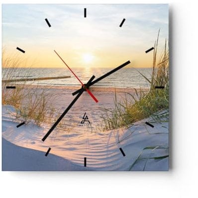 Modern Wanduhr Düne Strand Meer 30x30cm Quadrat Klein Wand Uhr Glas Analog Zimmeruhren Küche Büro Wohnzimmer Glasuhr Wall Clock Dekoration Design Wanddekoration Küchenuhr C3AC30x30-3989