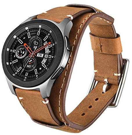 Leotop Compatible with Samsung Galaxy Watch 6 Classic 43mm 47mm/Watch 4 40mm 44mm/Watch 4 Classic 42mm 46mm/Galaxy Watch 3 41mm/Active 2 40mm 44mm Bands 20mm Genuine Leather Cuff Strap.(20mm,Brown)