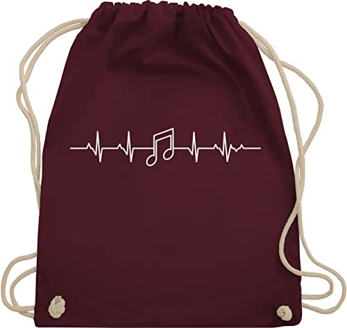 Shirtracer Turnbeutel Rucksack - Symbol und Zeichen Outfit - Herzschlag Musik Note EKG Linie I Herzlinie Geschenk Musikliebhaber - Unisize - Bordeauxrot - beutel für musikschule noten stoffbeutel