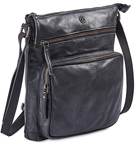Cochoa Frauen Damen Vintage Echtes Leder Große Umhängetasche Ledertasche Handtasche (schwarz)