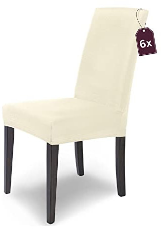 Scheffler Home Premium Stuhlhusse Mia Natur 6er Set Stretch Husse für Schwingstühle Waschbarer Microfaser Bezug mit blickdichter Struktur als stilvoller Stuhlüberzug – Öko-Tex Zertifiziert