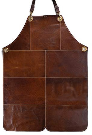 Angus Stoke Delantal de piel para hombre, delantal de barbacoa y delantal de cocina de piel auténtica, parches vintage - Lenny (S/M)