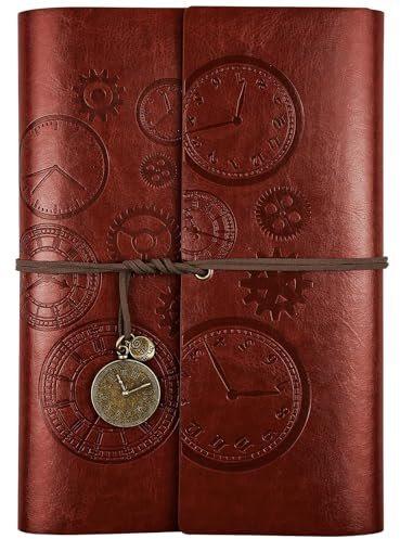 Diario di Viaggio in Pelle, Ricaricabile, con Rilegatura a Spirale Vintage, Quaderno Taccuino con Carta a Righe, Regalo per Ragazzi A5, 25 x 16.5 cm, colore rosso marrone