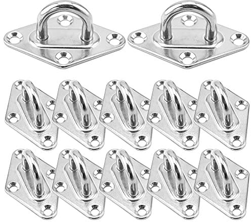 12 Pezzi Gancio per Soffitto e Parete M5 Piastra con Occhiello,Gancio Soffitto Parete con Occhielli Inox a U Resistenti Per sedie a dondolo, amache, aerial yoga e hardware per appendere ombrelloni