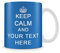 Giftme Personalised Keep Calm and Any Name/Text Birthday, Christmas, Secret Santa Coffee Tea Mug Unique 11oz White Ceramic Mug. (Light Blue)