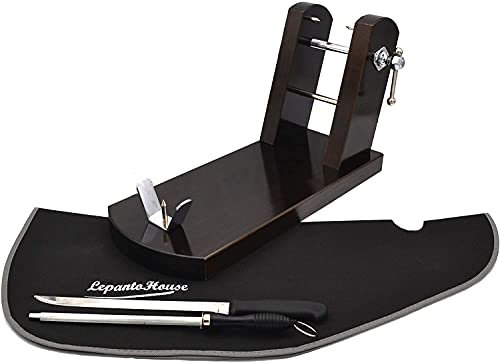 JAMONERO BUARFE Rioja con Set Negro EN Madera DE Pino para Profesional HOGAR +Cuchillo JAMONERO + CHAIRA + Cubre Jamon EN Color: (Tabaco Set Negro)