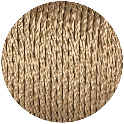 Fil tressé Electrique flexible d'éclairage pour Lampe câbles électriques torsadés vintage en tissu tressé Doré clair 1m