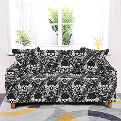 Sofa Überzug Schwarzgrauer Totenkopf Sofaüberwurf Sofabezug Stretchy Couchbezug Sofa Bezug Ecksofa Überwurf Sofabezüge Antirutsch Sofahusse Jacquard Sofaüberzug 3 Places (190cm-230cm)