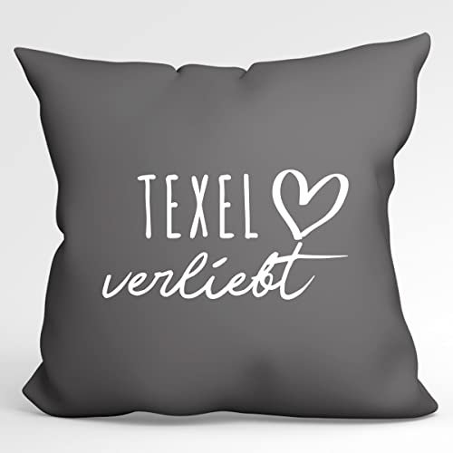 Huuraa Sofakissen Texel verliebt Geschenk 40x40cm mit Füllung Steel Grey Baumwolle Texel Mitbringsel
