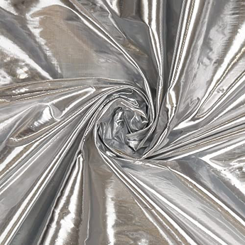 Mondo Tessuti - Tessuto Lamè Piattina Liscia Disponibile Al Metro e Al Taglio (1 Metro, Argento Chiaro)