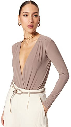 TRENDYOL Damen Zweireihig Unifarben Regular Body T-Shirt, Stein, S