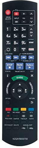 Ersatz Fernbedienung Fit für Panasonic Blu-ray Disc Recorder DMR-BST835 DMR-BST735 DMR-BST730 DMR-BCT820 DMR-BCT720 DMR-BCT721 DMR-BCT650 DMR-BST650 Remote N2QAYB000759 N2QAYB001046
