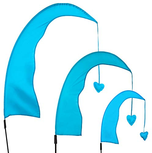 alles-meine.de GmbH 3 Stück Windfahnen/Balifahnen Farb & Größenwahl XXL - 2,2 Meter - blau - mit Stab/Fahnenstange - UV-beständig & wetterfest - Gartenfahnen - Windrich..