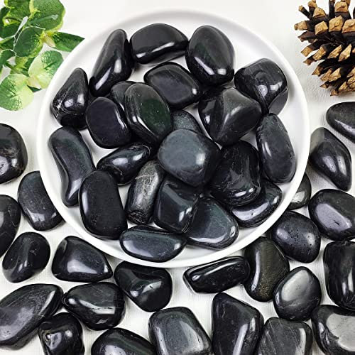 YISZM Galets noirs pour plantes, 2,5 à 5,1 cm, roches de rivière naturelles polies pour aménagement paysager, pierres décoratives, remplissage de vase, aquariums, jardin, extérieur et intérieur