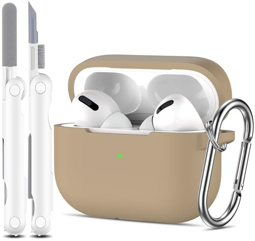 R-fun Compatible con AirPods Pro Generation con Set de Limpieza, Protección Compatible con Silicona para Apple AirPods Pro 2019 Estuche de Carga [LED Frontal Visible], Té con Leche