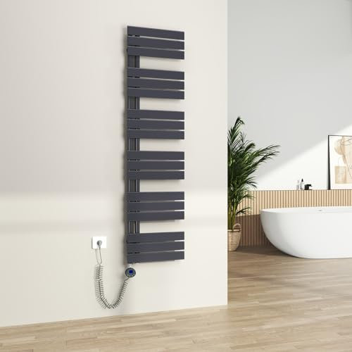 S'AFIELINA Badheizkörper Elektrisch mit Thermostat Anthrazit 1599x400mm 800 Watt Handtuchheizkörper Elektrisch mit Heizstab Timer Heizkörper für Bad Paneel Handtuchtrokner Seitenanschluss
