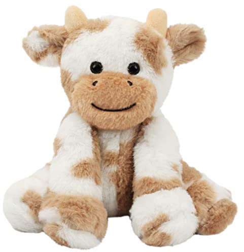 Hopearl Adorable Plush Cow Toy Floppy Dairy Cattle Soft Stuffed Animal Cute Birthday Gifts for Boys Girls Kids Toddlers, Light Brown, 9''