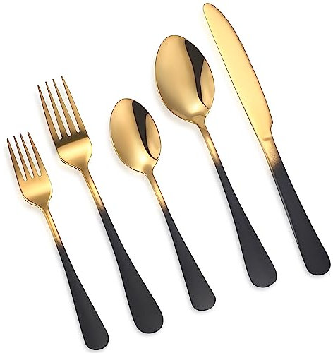 TOOINKCV 5 Stück Besteck Set, Edelstahl Besteckset mit Gabel Löffel Messer, Tafelbesteck Essbesteckset mit Messer Gabel Löffel, für Familie/Party/Hotel, Spiegelpoliert & Spülmaschinenfest