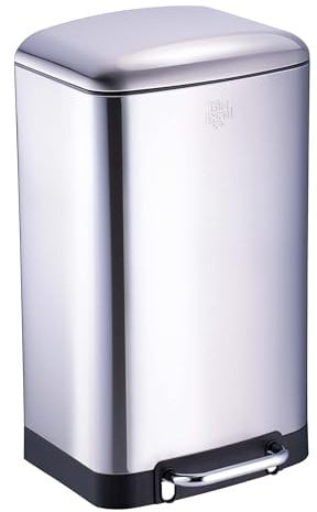 Dirt Devil Poubelle à Pédale 30L - Poubelle de Cuisine avec Fermeture Douce - Acier Inoxydable - Poubelle Intérieure Amovible - 34,5 x 32,5 x 61,5 CM - Argent