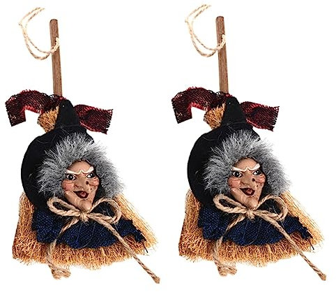 ABOOFAN 2pcs Witch Broom Costume Decorations Straw Broom Wizard Accessory for Halloween Party Decor Witches Broomstick Prop Pendant