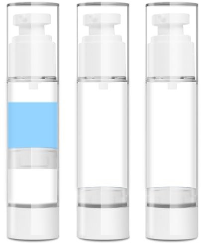 GIVITASOT 1.7OZ/50ML Airless Pump Bottles, 3 Pack Lotion Dispenser Travel Size Pump Bottles, Vacuum Cosmetic Travel Bottle for Lotion, Creams, Foundation, Cosmetic, with Labels, Wooeden Stick