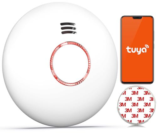 Andyssey GS558D Détecteur de Fumée Intelligent avec Support Magnétique | Détecteur sans Fil Wi-FI | Détecteur d'Incendie Photoélectrique Certifié EN14604, Alarme 85 DB, Connexion WLAN, 1 Pièce