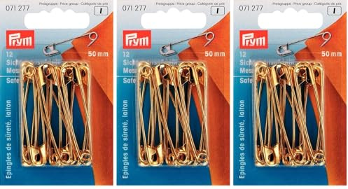 Prym Safety Pins, Silver, 50 mm, goldfarbig, 12 Stück (Pack of 3)