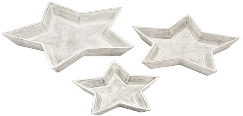 Miss Lovely Lot de 3 assiettes de Noël aspect usé en forme d'étoile en bois blanc - Vaisselle de service - Assiettes à biscuits - Décoration de table de Noël