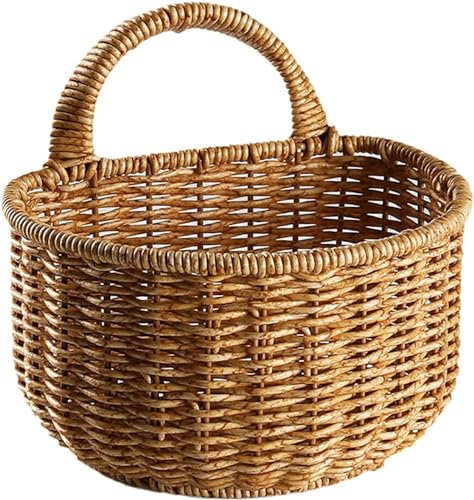 GRARRO Panier en osier, panier vintage en osier avec poignée, corbeille à suspendre au mur, décoration de ferme, pot mural en osier pour plantes, jouets, serviettes.