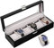 Slege Uhrenbox aus Holz mit 6 Fächern,Uhrenetui für Herren,komplett mit Samt ausgekleidet,Uhrenhalter Glasplatte & Uhrenkissen,Uhrengehäuse-Organizer als Geschenk für Herren und Damen (Schwarz)