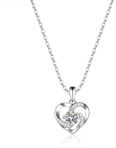 MenYiYDS Herz Damen Halskette 925 Sterling Silber Anhänger ''Liebe ist das Glück'' Schmuck Zirkonia 45CM Kettenlänge Geschenk für Damen
